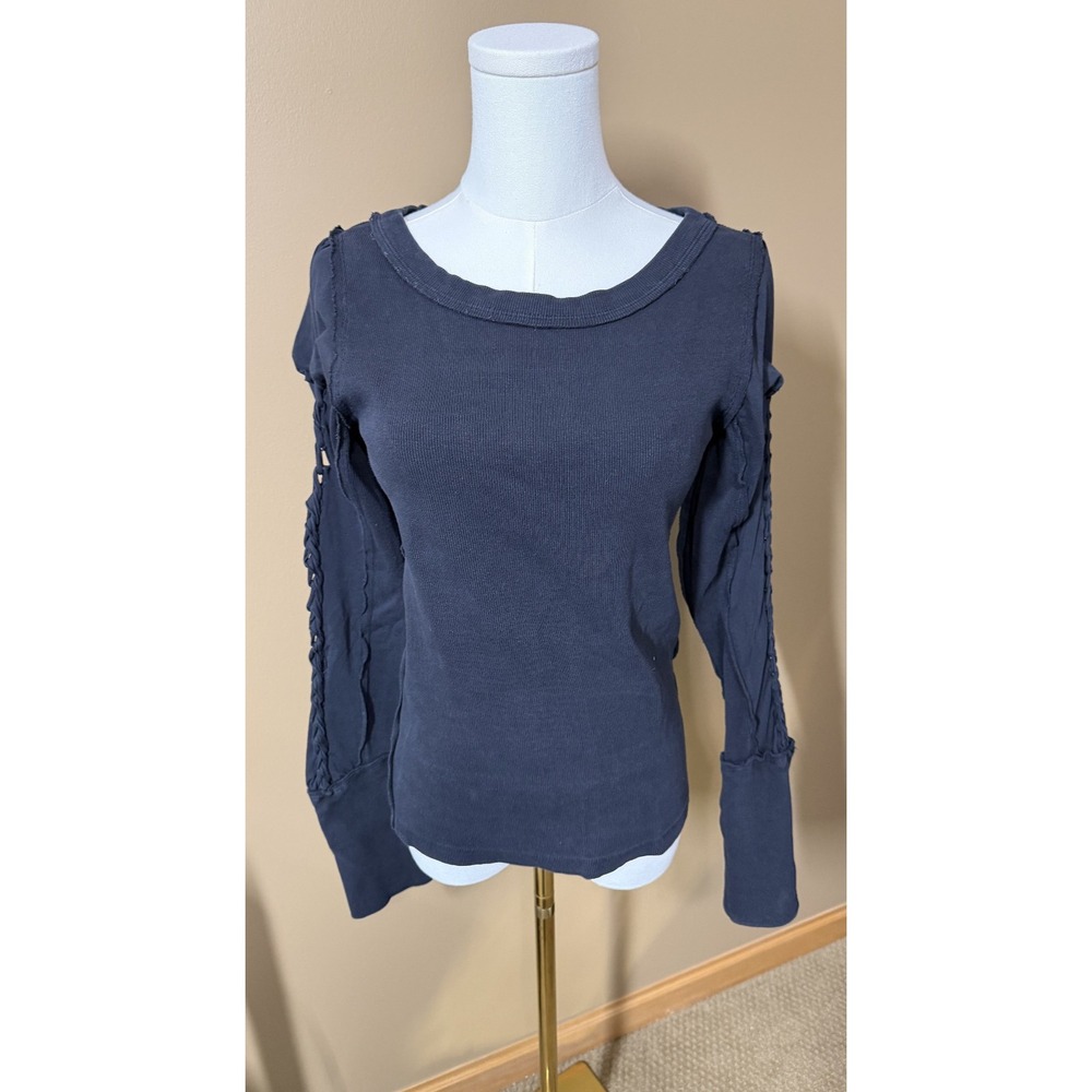 We The Free Black Braided Cutout Sleeve Top